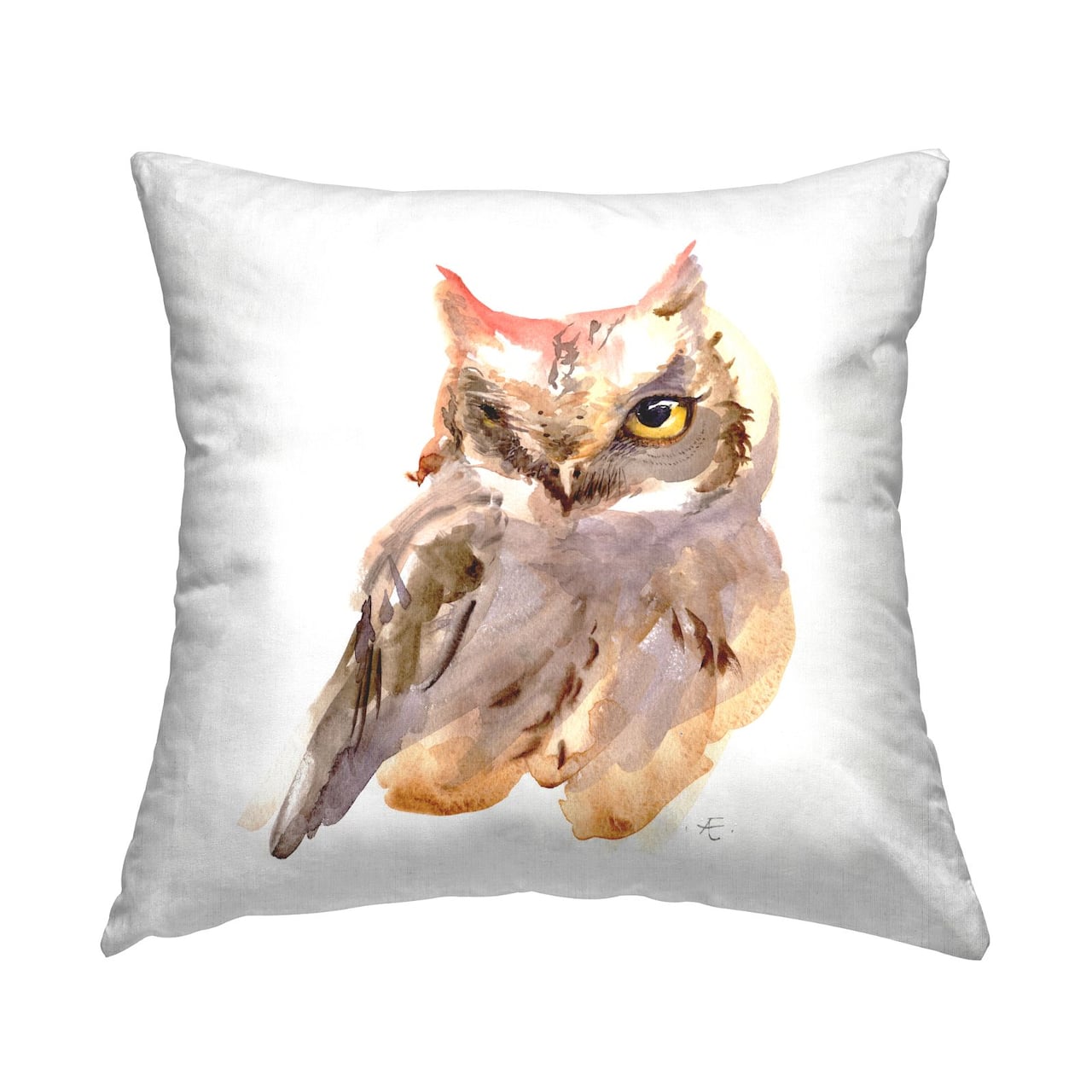 Stupell Industries Brown Horned Owl Eye Wink Minimal Bird Throw Pillow 18" x 18"